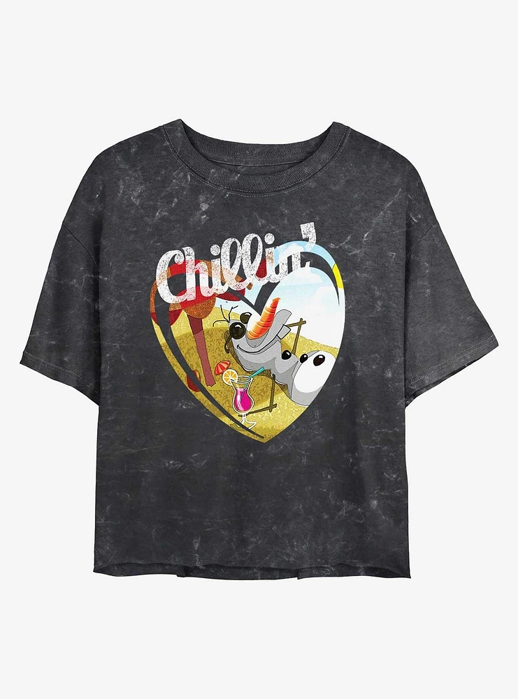 Disney Frozen Chillin Olaf Heart Mineral Wash Womens Crop T-Shirt