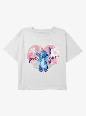Disney Lilo & Stitch Love You Youth Girls Boxy Crop T-Shirt