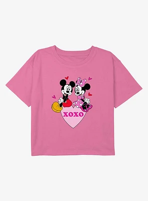 Disney Mickey Mouse and Minnie XOXO Heart Youth Girls Boxy Crop T-Shirt