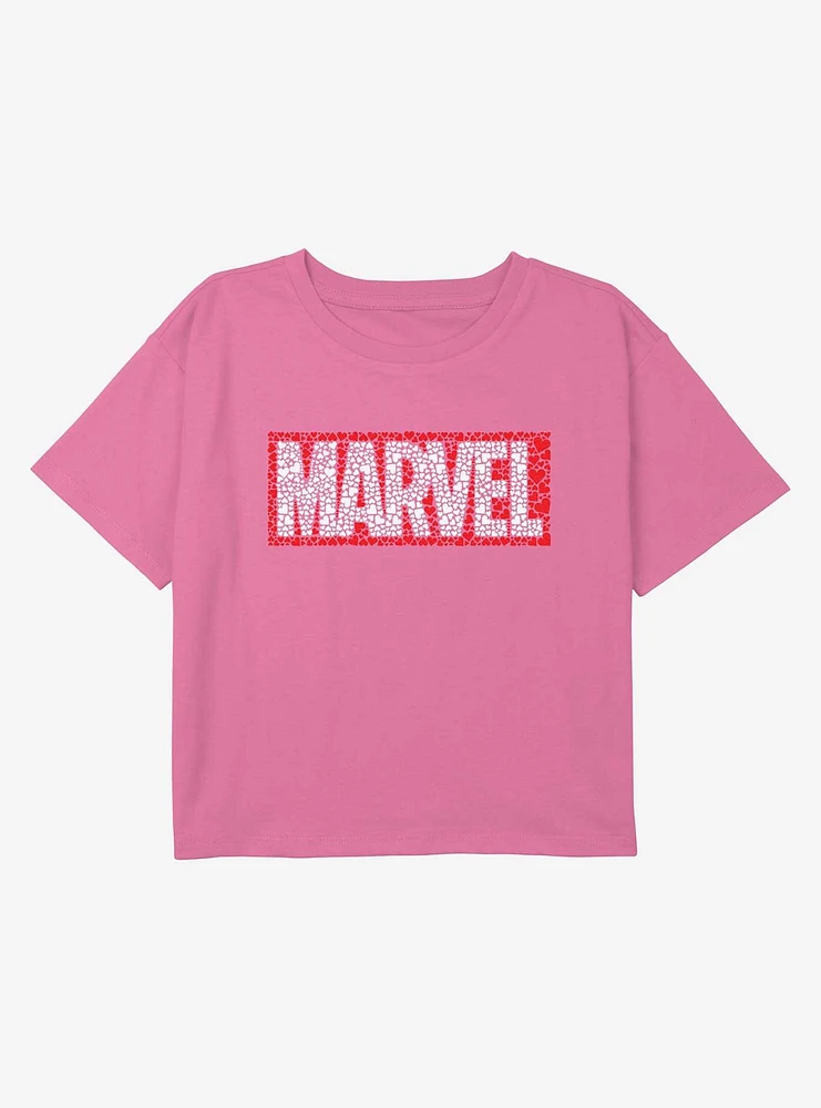 Marvel Avengers Hearts Logo Youth Girls Boxy Crop T-Shirt