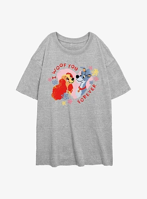 Disney Lady And The Tramp I Woof You Forever Womens Oversized T-Shirt
