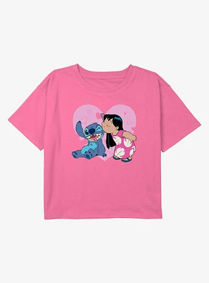 Disney Lilo & Stitch Heart Kisses Youth Girls Boxy Crop T-Shirt