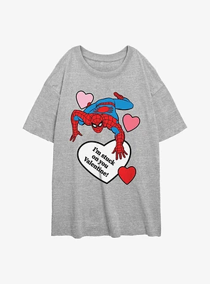 Marvel Spiderman Im Stuck On You Valentine Womens Oversized T-Shirt