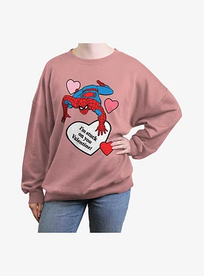 Marvel Spiderman Im Stuck On You Valentine Womens Oversized Sweatshirt