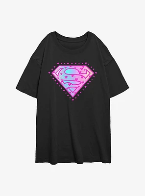 Supergirl Hearts Logo Womens Oversized T-Shirt