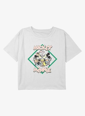 Disney Mickey Mouse and Minnie Dinner Plans Youth Girls Boxy Crop T-Shirt
