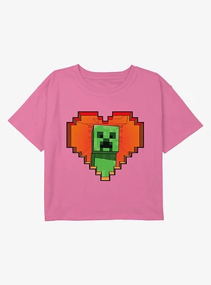 Minecraft Heart Bit Youth Girls Boxy Crop T-Shirt