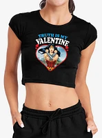 DC Comics Wonder Woman Truth Is My Valentine Cap Sleeve Baby Rib Women's Crop Top