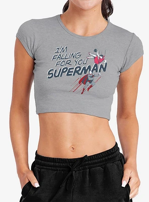 DC Comics Superman Falling For You Cap Sleeve Baby Rib Women's Crop Top