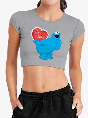 Sesame Street Be Mine With Cookie Monster Cap Sleeve Baby Rib Women's Crop Top