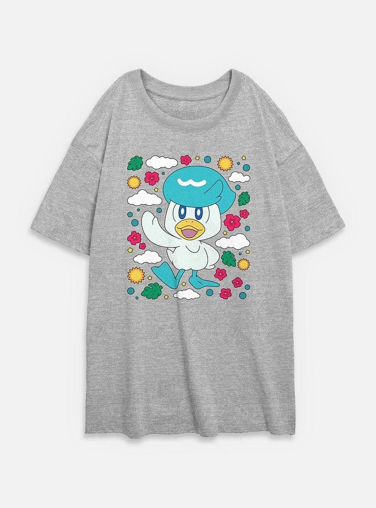 Pokemon Quaxly Floral Womens Oversized T-Shirt