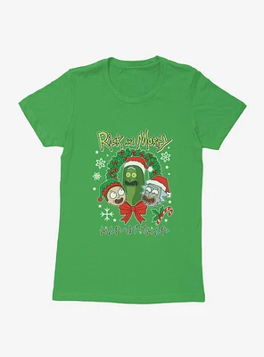 Rick And Morty Pickle Chritstmas Wreath Womens T-Shirt