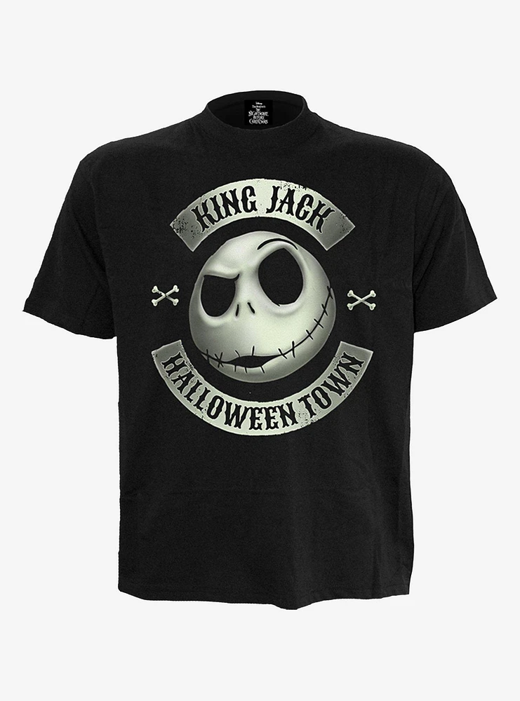 Disney Nightmare Before Christmas Jack Crest (Glow the Dark) Front Print T-Shirt