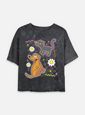 The Simpsons Flowers Retro Style Mineral Wash Womens Crop T-Shirt