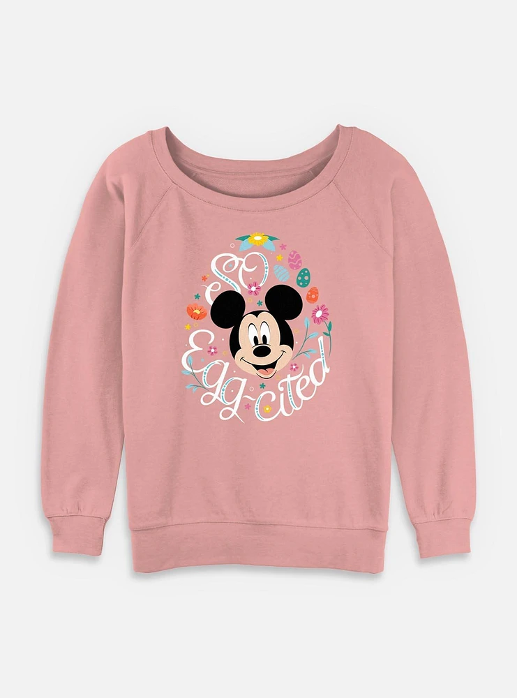Disney Mickey Mouse Eggcited Womens Slouchy Sweatshirt
