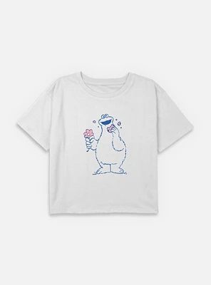 Sesame Street Cookie Monster Flower Youth Girls Boxy Crop T-Shirt
