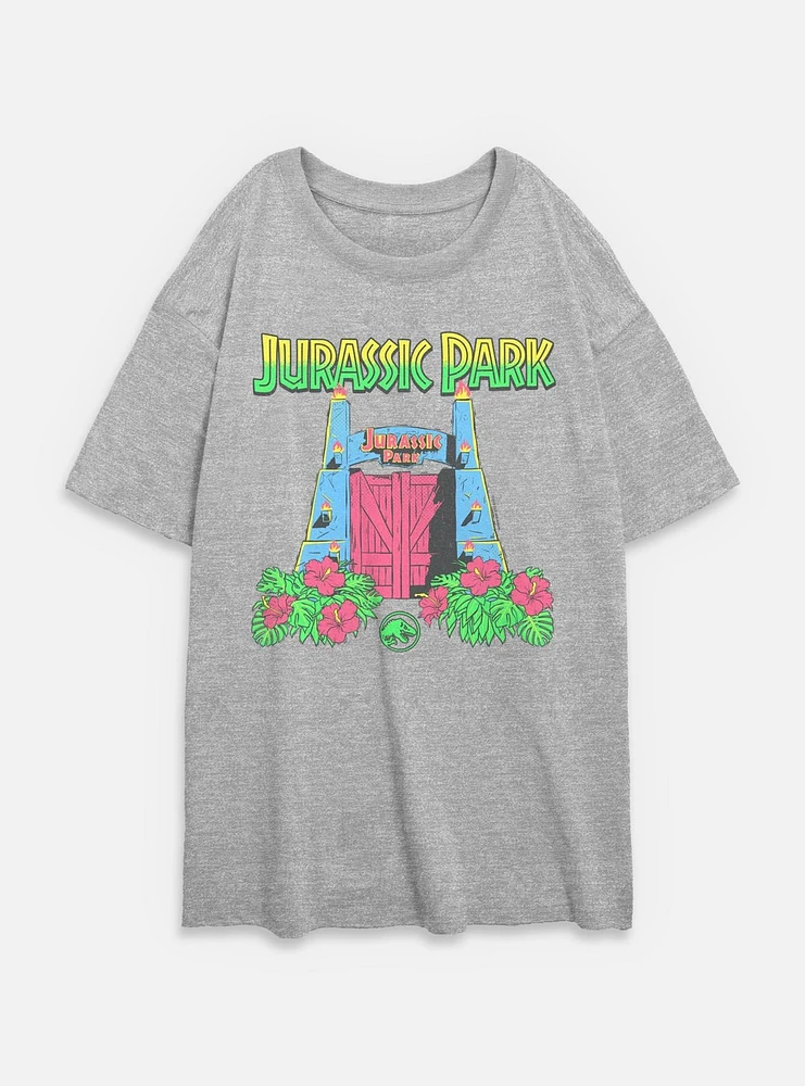 Jurassic Park Raptor Pumpkin Hatch Girls T-Shirt Plus Tropical Gate Womens Oversized
