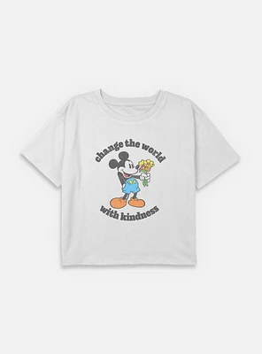 Disney Mickey Mouse Change The World With Kindness Youth Girls Boxy Crop T-Shirt