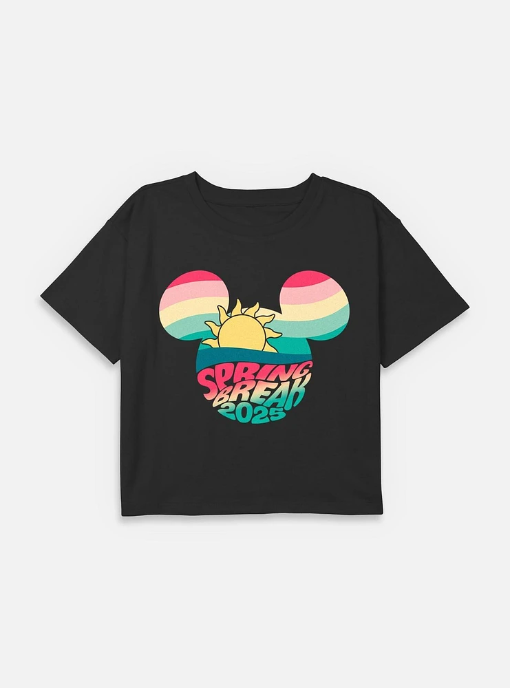 Disney Mickey Mouse Spring Break 2025 Youth Girls Boxy Crop T-Shirt