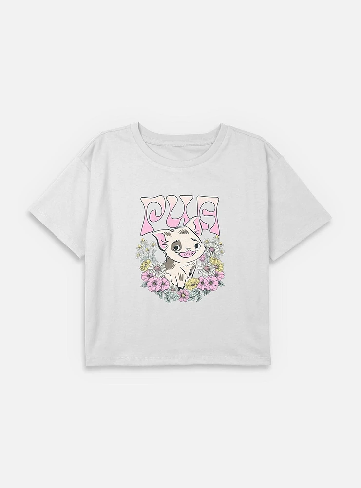 Disney Moana Pua Floral Wreath Youth Girls Boxy Crop T-Shirt
