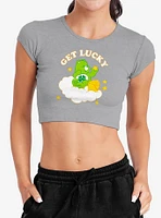 Care Bears Get Lucky Cap Sleeve Baby Rib Women's Crop Top Grey