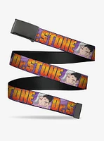 Dr. Stone Title Logo & Gen Asagiri Face Purples Flip Web Belt