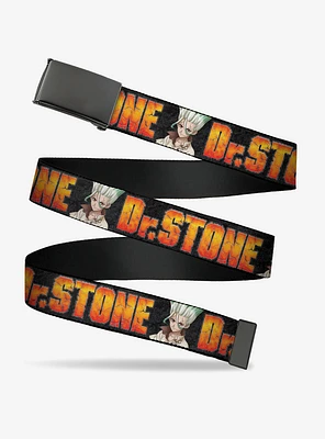 Dr. Stone Title Logo & Senku Ishigami Pose Black Flip Web Belt