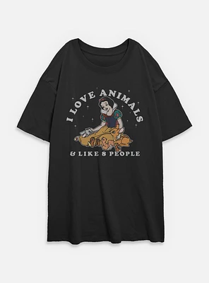 Disney Snow White and the Seven Dwarfs I Love Animals & Like 8 People Womens Oversized T-Shirt