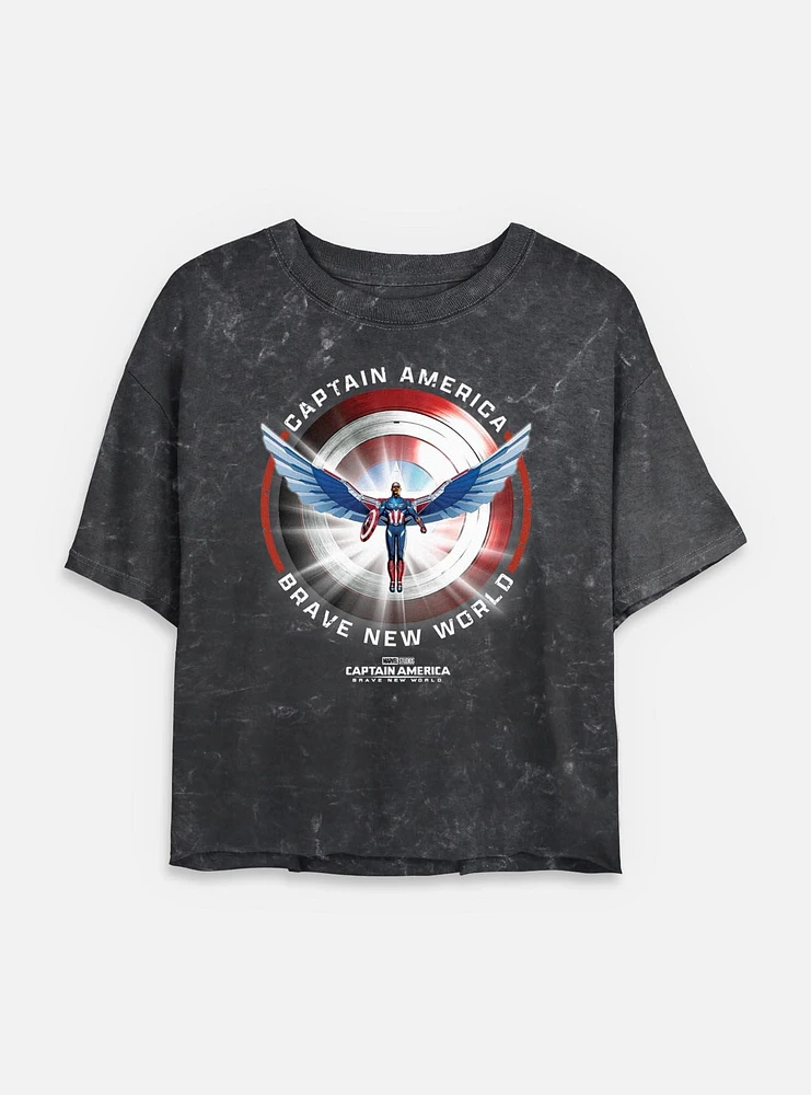 Captain America: Brave New World America Shield Mineral Wash Womens Crop T-Shirt