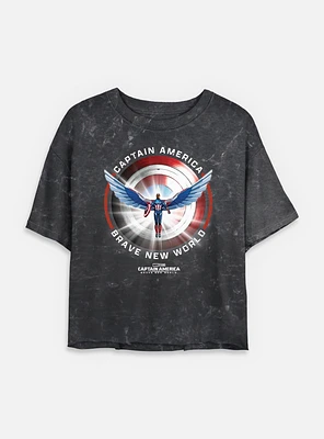 Captain America: Brave New World America Shield Mineral Wash Womens Crop T-Shirt