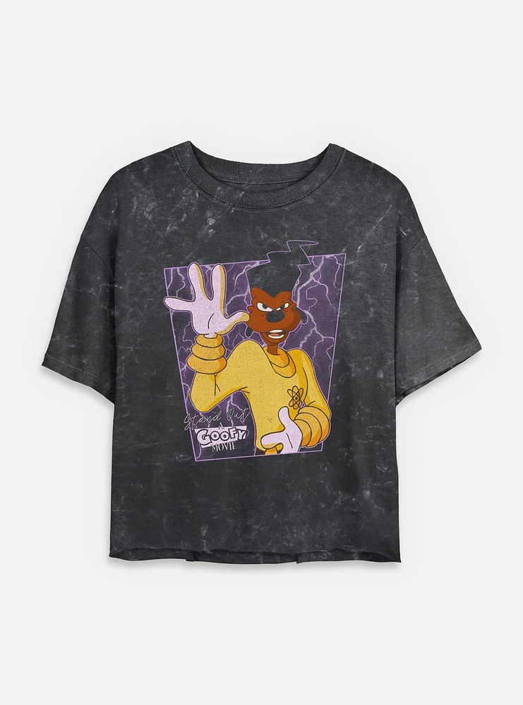 Disney Goofy Powerline Portrait Mineral Wash Womens Crop T-Shirt