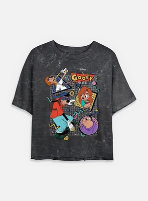 Disney Goofy 90s Goof Collage Mineral Wash Womens Crop T-Shirt