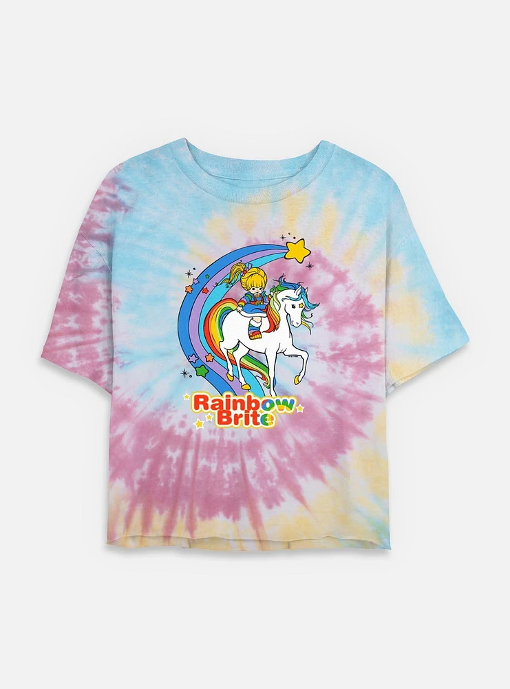 Rainbow Brite Horse Tie Dye Crop Womens T-Shirt