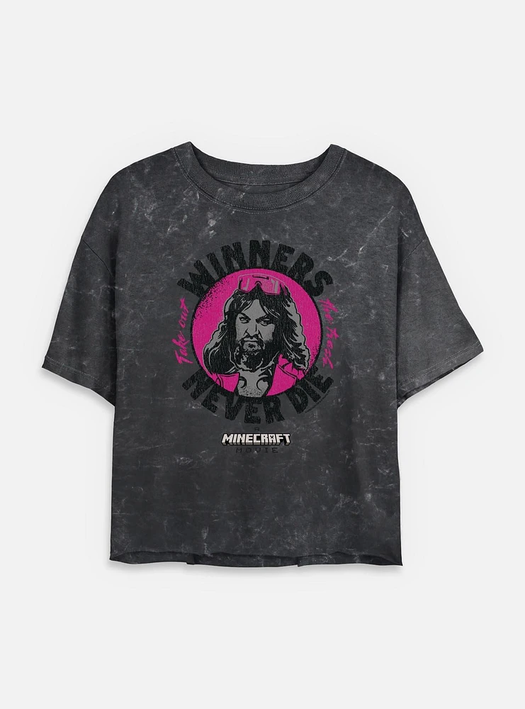 A Minecraft Movie Winners Never Die Womens Mineral Wash Crop T-Shirt