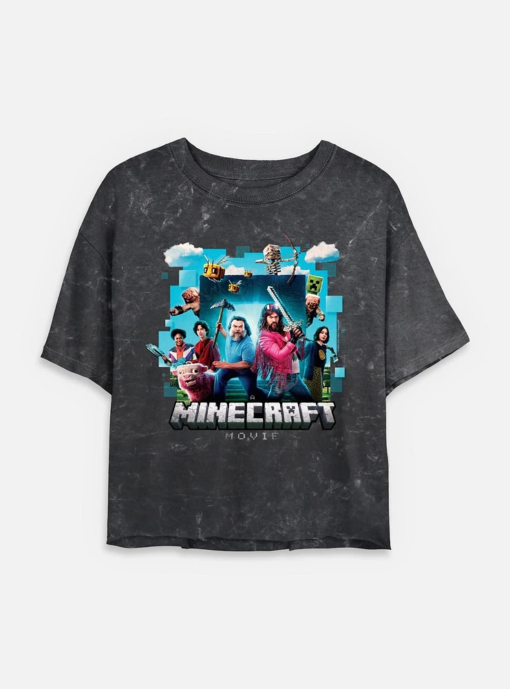 A Minecraft Movie Adventure Gang Womens Mineral Wash Crop T-Shirt
