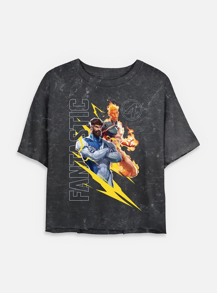 Marvel Rivals Human Torch & Mr. Fantastic Womens Mineral Wash Crop T-Shirt