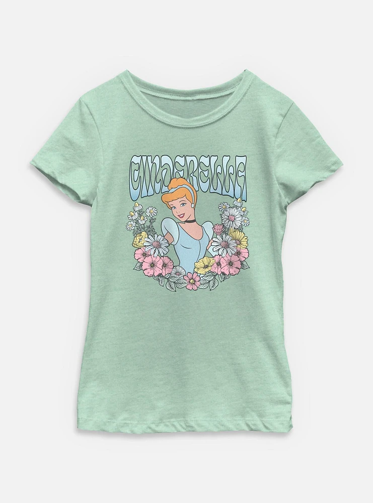Disney Princesses Cinderella Floral Wreath Youth Girls T-Shirt