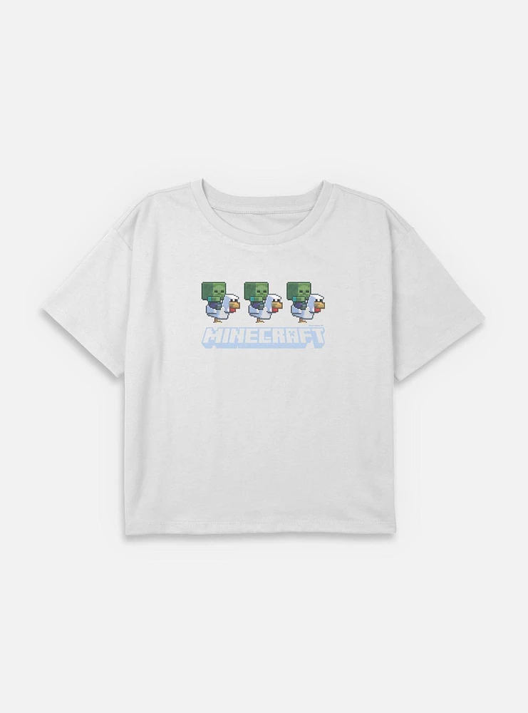 A Minecraft Movie Chicken Jockey Pixel Logo Youth Girls Boxy Crop T-Shirt