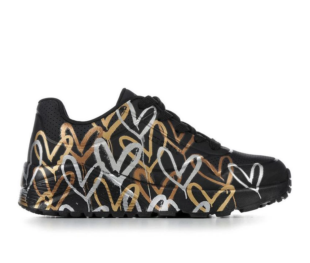 Girls' Skechers Street Little Kid & Big Uno Lite Heart Metallic Wedge Sneakers