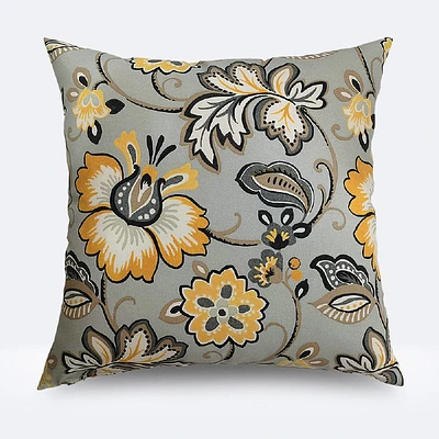 Throw Pillow 18"x18" - Grey & Yellow Floral Paisley