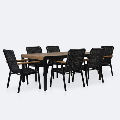 Napa Dining Set- Black Frame - Wood-look Slat Table Top - Seats 6