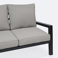 Elloise Right Hand Facing Reclining Loveseat- Black Frame, Grey Clay Cushions