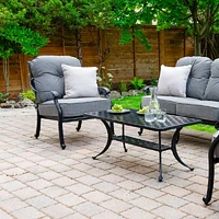 Blanca Loveseat Conversation Set – Black Tippet Frame – Dark Grey Cushions
