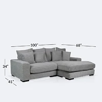 Luna Ultra Plush Sectional with Dual Cupholders and USB Ports - Grey