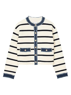 Stripy Cardigan with Denim Details