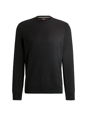 Cotton Sweater with Knitted Vertical Stripes Regular Fit