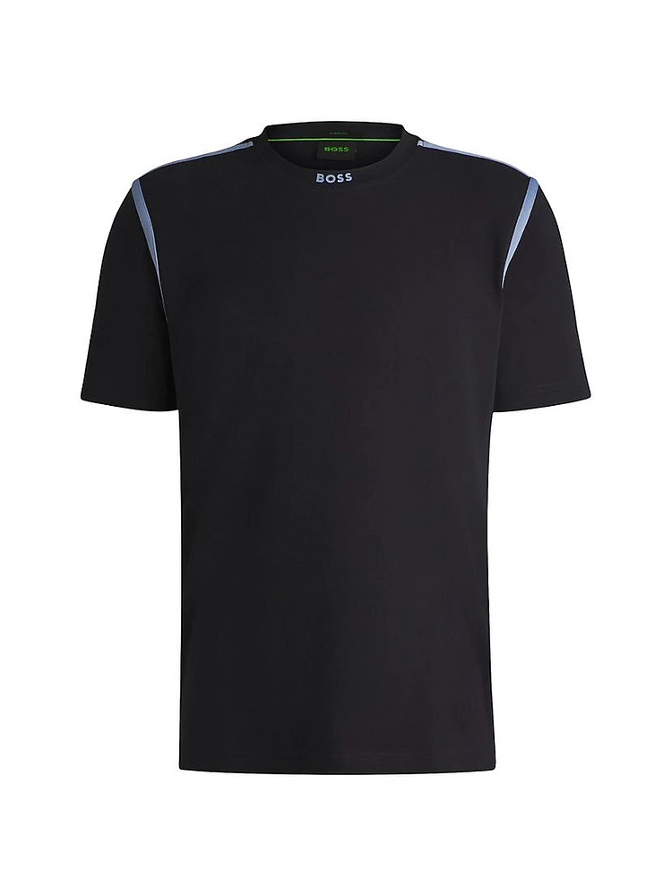 Stretch-Cotton T-Shirt with Tape Trims