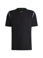 Stretch-Cotton T-Shirt with Tape Trims