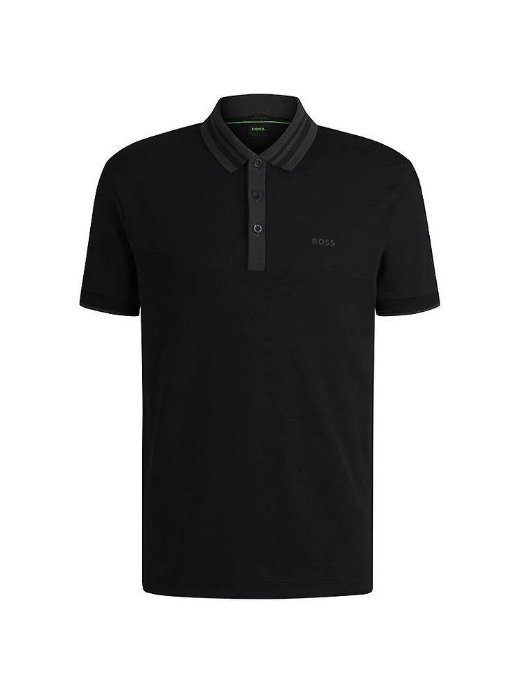 Interlock Cotton Polo Shirt with Striped Collar