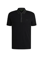Interlock Cotton Polo Shirt with Striped Collar